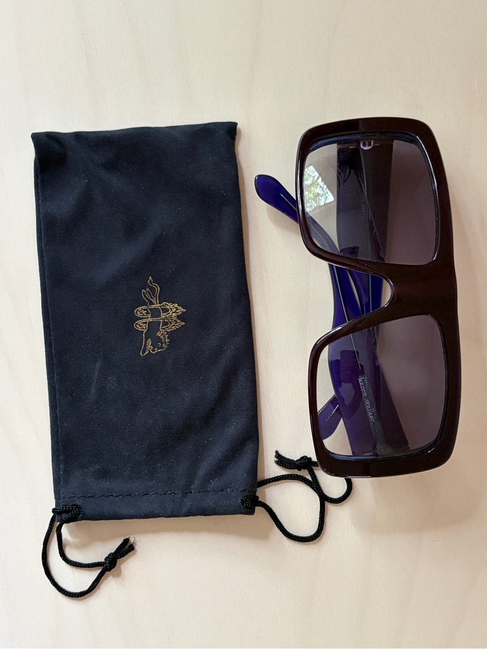 Karen Walker Oversized Black-Plum Sunglasses with Cobalt Inner Frame - Picture 10 of 11
